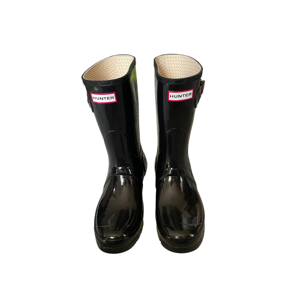 Hunter Original Gloss Rain Boots Black Waterproof Rubber Size 8